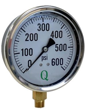 4" Liq Filled Ga / Blk Stl CS / 1/4" Lwr Conn / 0-600#